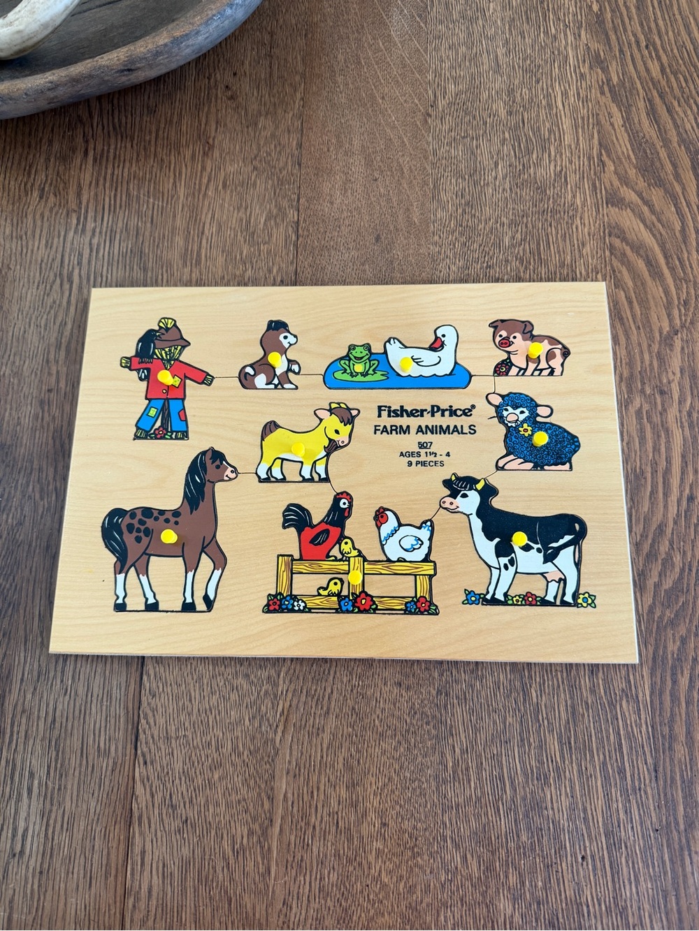 Fisher-Price Farm Animals Wooden Peg Puzzle with Yellow Accents